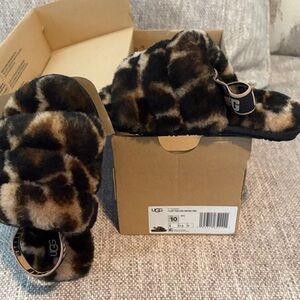 UGG Brown and Black Fluffy Slippers